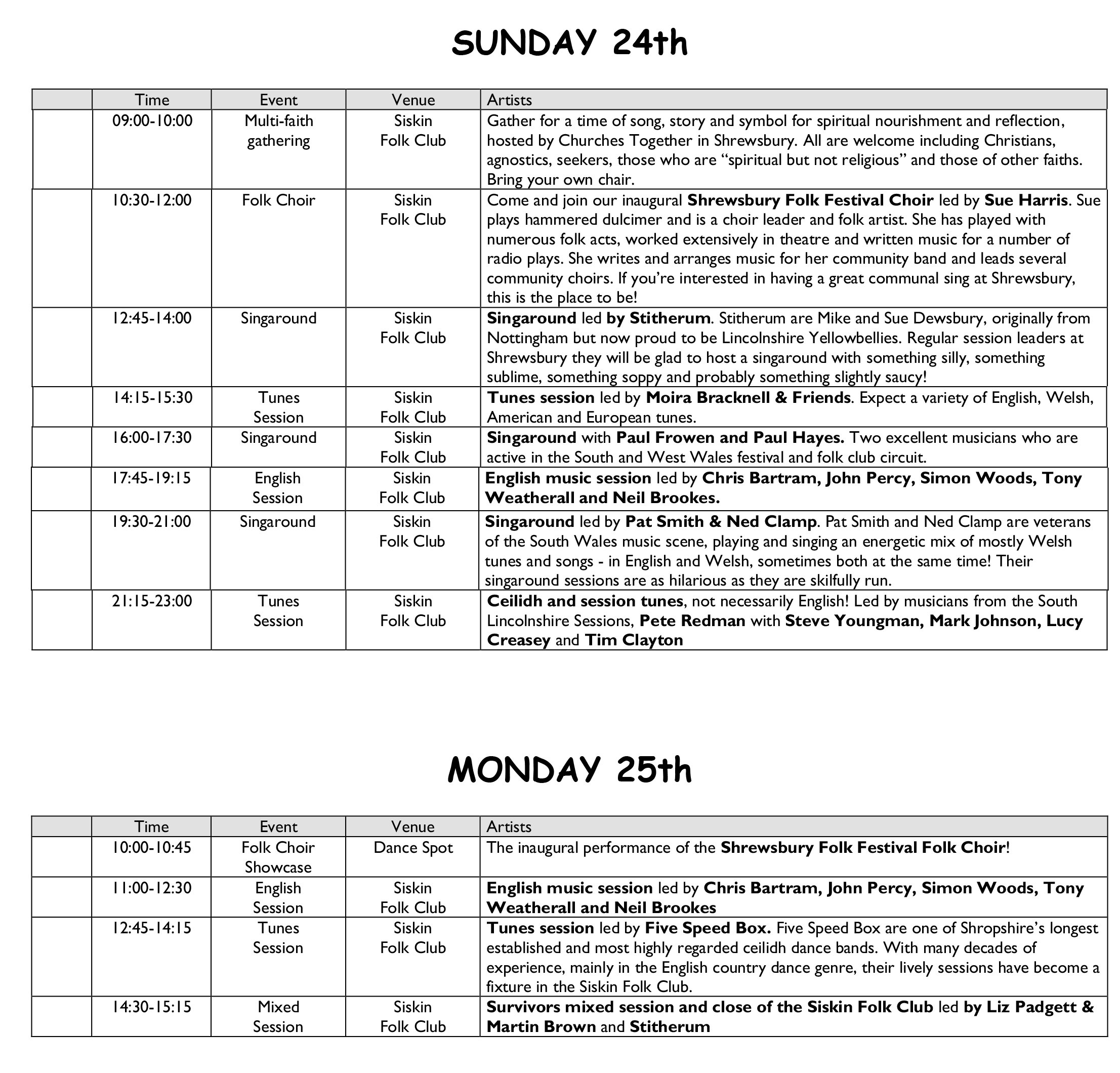 Siskin Timetable Sun-Mon 2025